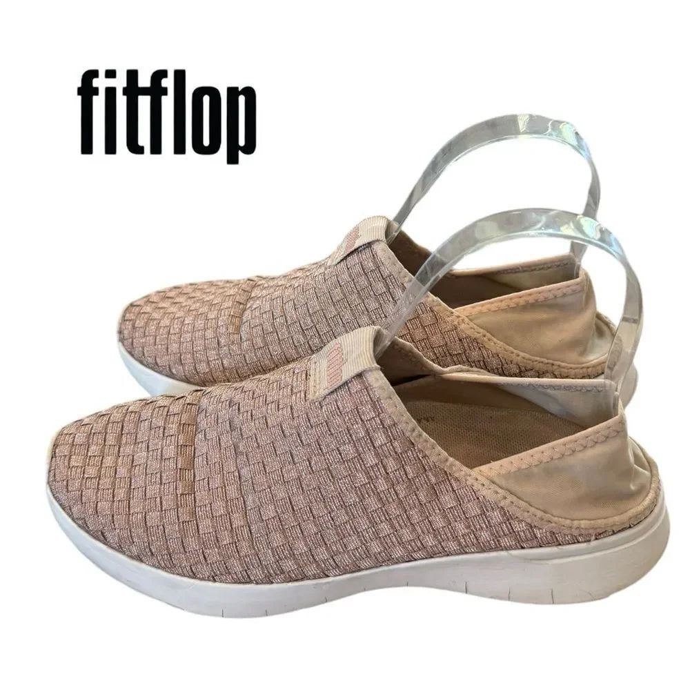 FitFlop Women's Rose Gold Stripknit Low Top Slip On Sneakers 6.5